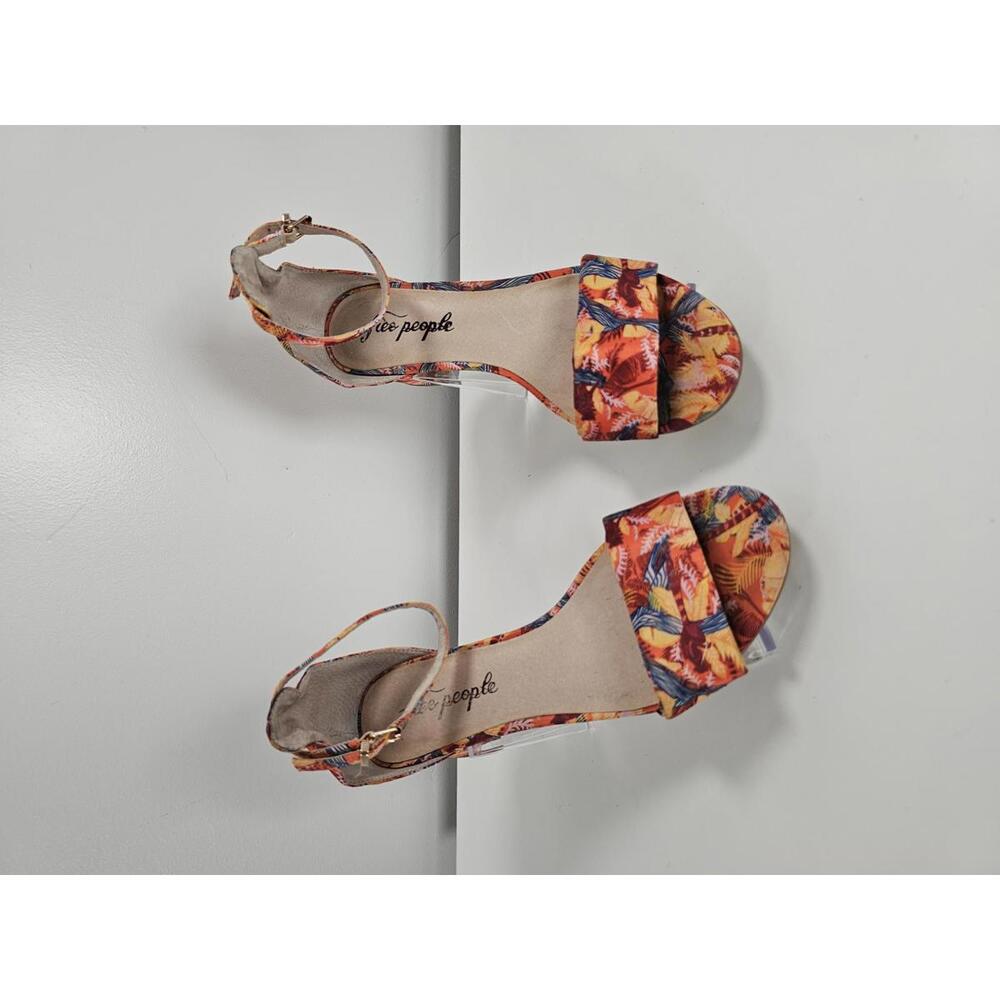 Free People Tropical Print Ankle Strap Heeled Sandals